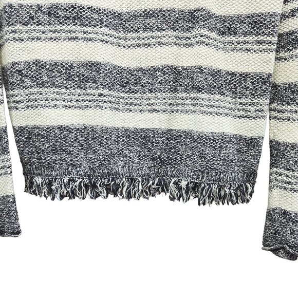 WOMEN'S MAX STUDIO KNIT NAUTICAL BLUE & IVORY STRIPED FRINGE HEM SWEATER SMALL - Picture 4 of 6